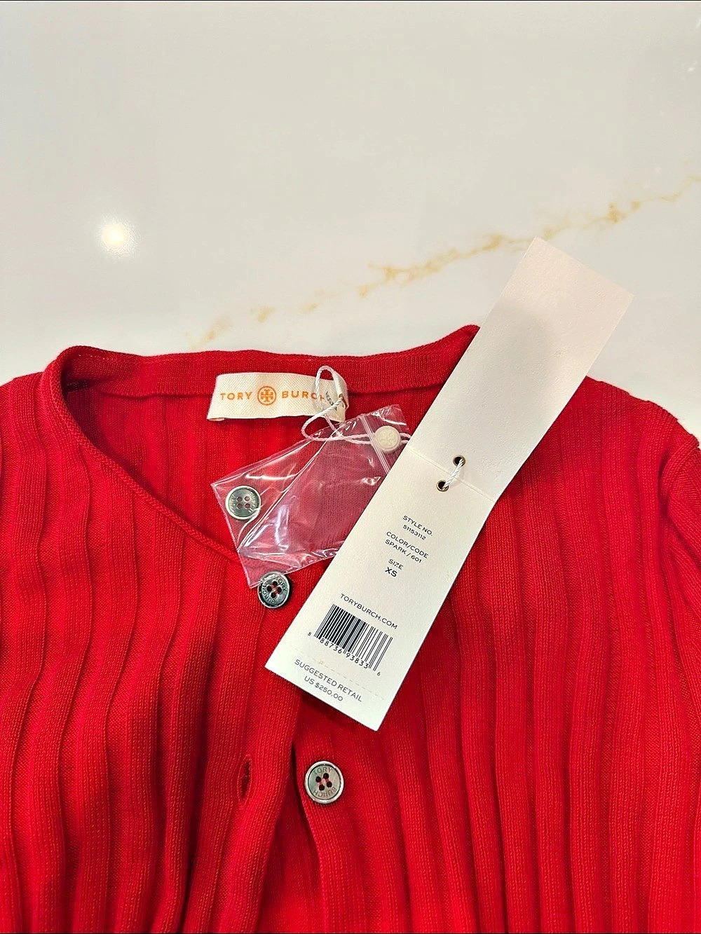 Tory Burch Simone Cardigan Ribbed Button-Front Red NWT - Picture 3 of 3